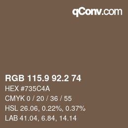 カラーコード: RGB 115.9 92.2 74 | qconv.com