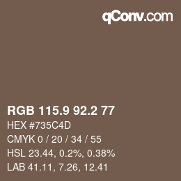 カラーコード: RGB 115.9 92.2 77 | qconv.com