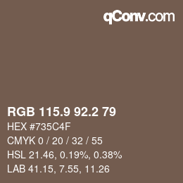 カラーコード: RGB 115.9 92.2 79 | qconv.com