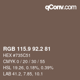 Color code: RGB 115.9 92.2 81 | qconv.com