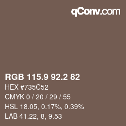 カラーコード: RGB 115.9 92.2 82 | qconv.com
