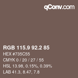 Color code: RGB 115.9 92.2 85 | qconv.com