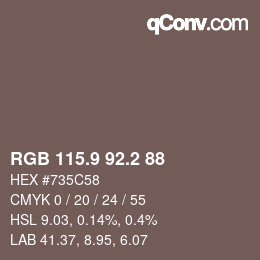 Color code: RGB 115.9 92.2 88 | qconv.com