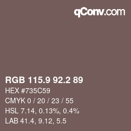 カラーコード: RGB 115.9 92.2 89 | qconv.com