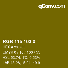 Color code: RGB 115 103 0 | qconv.com