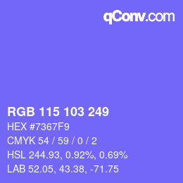 Color code: RGB 115 103 249 | qconv.com