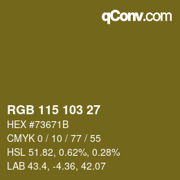Color code: RGB 115 103 27 | qconv.com