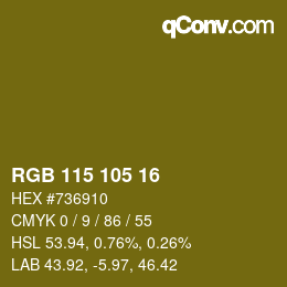 カラーコード: RGB 115 105 16 | qconv.com