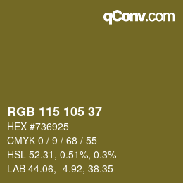 カラーコード: RGB 115 105 37 | qconv.com