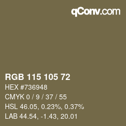 Color code: RGB 115 105 72 | qconv.com