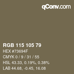 Color code: RGB 115 105 79 | qconv.com