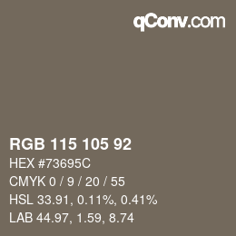 カラーコード: RGB 115 105 92 | qconv.com
