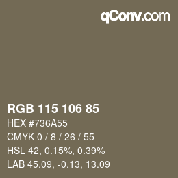 Color code: RGB 115 106 85 | qconv.com