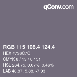カラーコード: RGB 115 108.4 124.4 | qconv.com