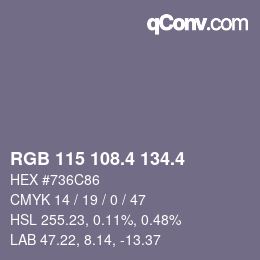 カラーコード: RGB 115 108.4 134.4 | qconv.com