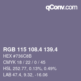 カラーコード: RGB 115 108.4 139.4 | qconv.com