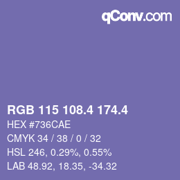 カラーコード: RGB 115 108.4 174.4 | qconv.com