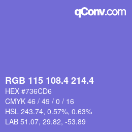 カラーコード: RGB 115 108.4 214.4 | qconv.com