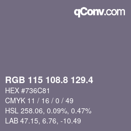 カラーコード: RGB 115 108.8 129.4 | qconv.com