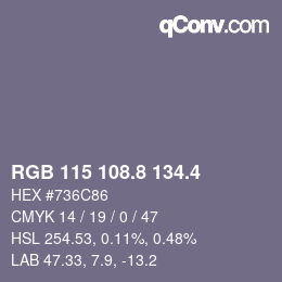 カラーコード: RGB 115 108.8 134.4 | qconv.com