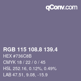 カラーコード: RGB 115 108.8 139.4 | qconv.com
