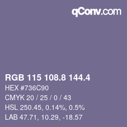 カラーコード: RGB 115 108.8 144.4 | qconv.com