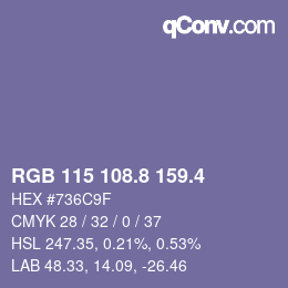 カラーコード: RGB 115 108.8 159.4 | qconv.com