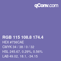 カラーコード: RGB 115 108.8 174.4 | qconv.com
