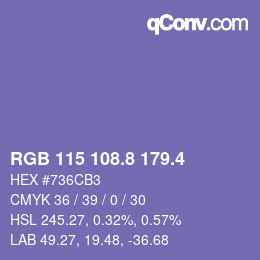 カラーコード: RGB 115 108.8 179.4 | qconv.com