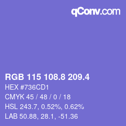 カラーコード: RGB 115 108.8 209.4 | qconv.com