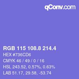 カラーコード: RGB 115 108.8 214.4 | qconv.com