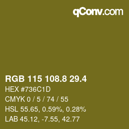 カラーコード: RGB 115 108.8 29.4 | qconv.com