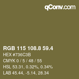 カラーコード: RGB 115 108.8 59.4 | qconv.com