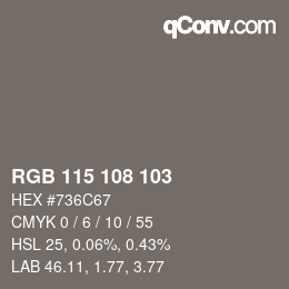 Color code: RGB 115 108 103 | qconv.com