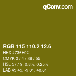 カラーコード: RGB 115 110.2 12.6 | qconv.com