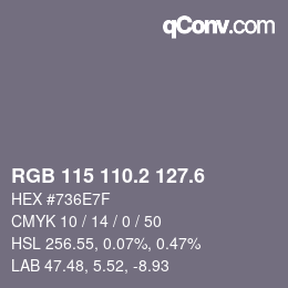 カラーコード: RGB 115 110.2 127.6 | qconv.com
