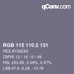 カラーコード: RGB 115 110.2 131 | qconv.com