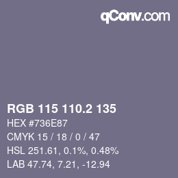 カラーコード: RGB 115 110.2 135 | qconv.com