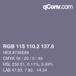 カラーコード: RGB 115 110.2 137.6 | qconv.com