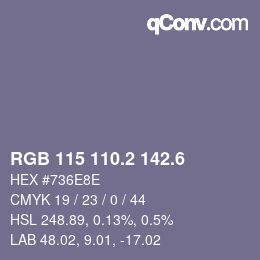 カラーコード: RGB 115 110.2 142.6 | qconv.com