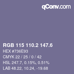 カラーコード: RGB 115 110.2 147.6 | qconv.com