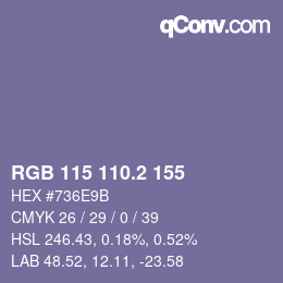 カラーコード: RGB 115 110.2 155 | qconv.com