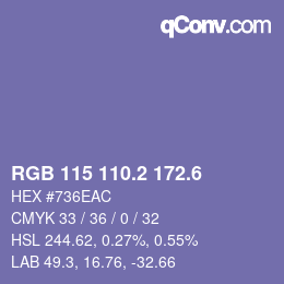 カラーコード: RGB 115 110.2 172.6 | qconv.com