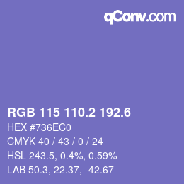 カラーコード: RGB 115 110.2 192.6 | qconv.com
