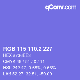 カラーコード: RGB 115 110.2 227 | qconv.com