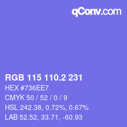 カラーコード: RGB 115 110.2 231 | qconv.com