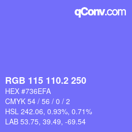 カラーコード: RGB 115 110.2 250 | qconv.com