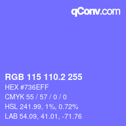 カラーコード: RGB 115 110.2 255 | qconv.com