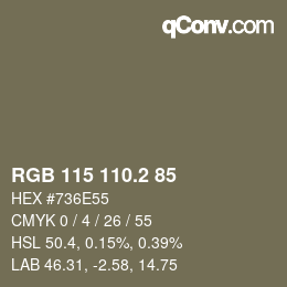 カラーコード: RGB 115 110.2 85 | qconv.com