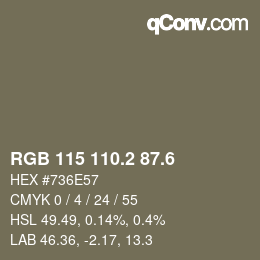 カラーコード: RGB 115 110.2 87.6 | qconv.com